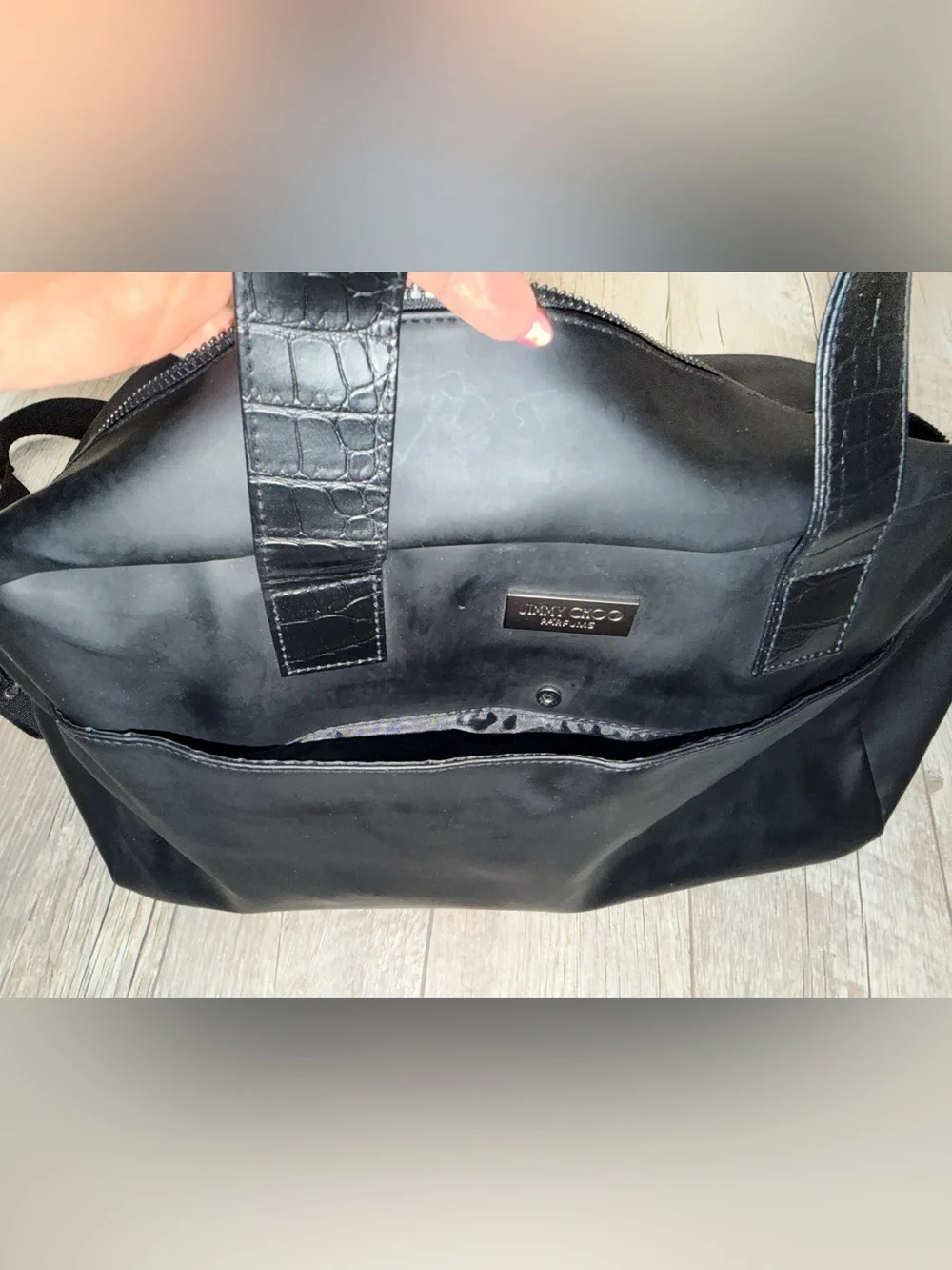 Jimmy Choo Black Men's Briefcase Tote with Croc-Embossed Handles